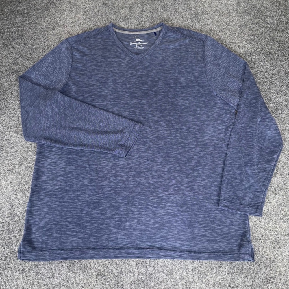 Tommy Bahama Mens XL Blue Space Dye Tencel Modal V-Neck Long Sleeve Shirt Casual